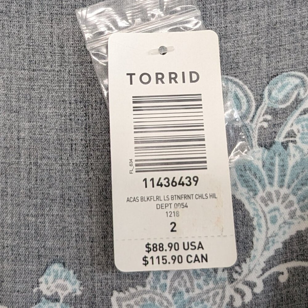 TORRID Dress 2 Black Floral Maxi High Low Hem V Neck 3/4 Sleeve Button Front - Picture 7 of 16